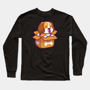 Cute dog playing in box Long Sleeve T-Shirt